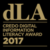 Gold text on black background, reads: dLA Credo Digital Information Literacy Award 2017