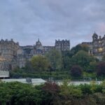 Edinburgh old town landscape as seen from Princes Street Gardens.