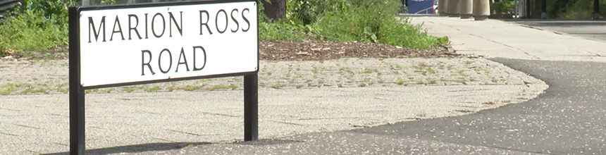 Image of the sign for Marion Ross Road at Kings Buildings, Edinburgh