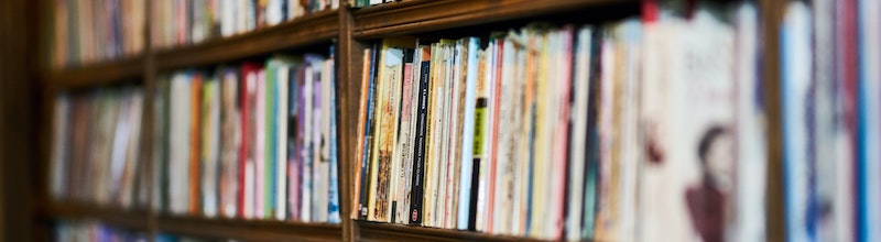 Bookshelf with assorted books