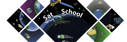 illustration of earth from space with science satellites.